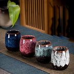 (Set of 4) Four Seasons Kiln Glazed Pottery Teacup Set Ochoko Sake Cup Japanese Chinese Asian Ceramic Porcelain in a Gift Package - Image 3