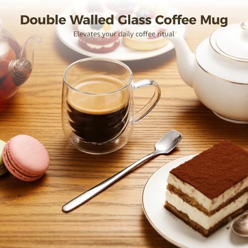 4 Pcs Double Walled Glass Coffee Mug Set, 12 oz Insulated Clear Cups with Handle, Spiral Pattern Design Glassware, includes 4 Stainless Steel Spoons, for Latte, Cappuccino, Tea, Hot and Cold Drinks - Image 4