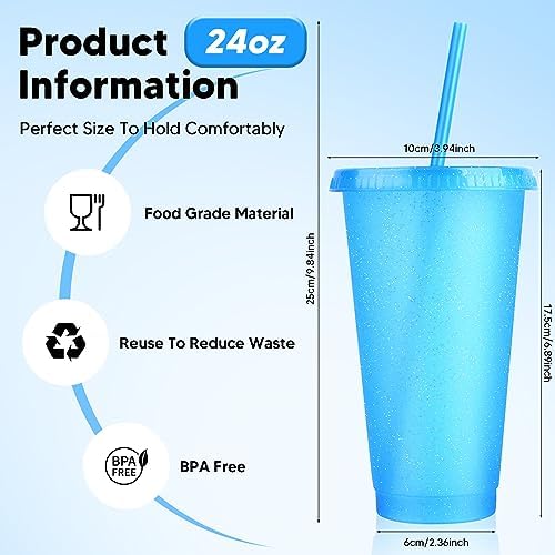 24 Pack Plastic Tumblers with Lids and Straws, Reusable Colorful Cups for Parties, Birthdays, Iced Coffee, Travel, Cold Drink Bulk Tumblers (24 oz, Blue) - Image 2