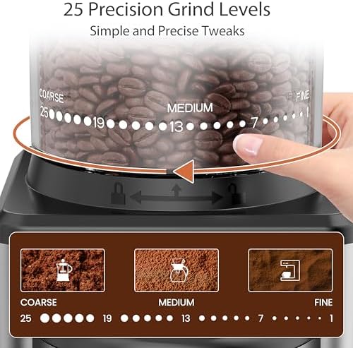 Electric Coffee Grinder, Suitable for Home Use, Features 25 Precise Grinding Settings, a 60-Second Timer Function, and an Easy-to-Clean Stainless Steel Coffee Bean Grinder - Image 2