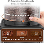 Electric Coffee Grinder, Suitable for Home Use, Features 25 Precise Grinding Settings, a 60-Second Timer Function, and an Easy-to-Clean Stainless Steel Coffee Bean Grinder - Image 2