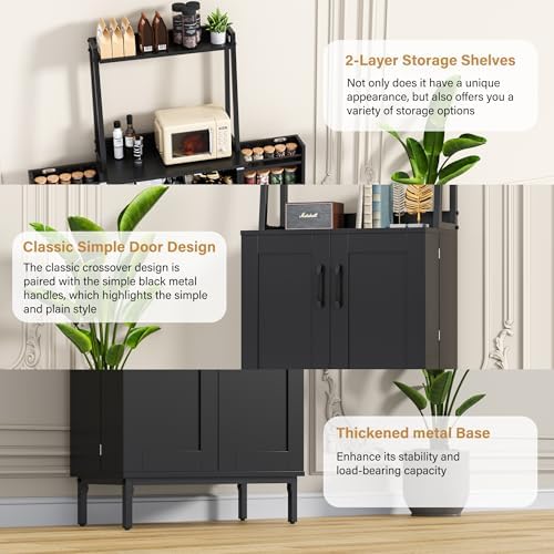 kepptory 51" Kitchen Baker's Rack with Storage, Microwave & Toaster Oven Stand, Freestanding Coffee Bar Station with Wine Glass Holder & Side Storage Shelves, Black - Image 4