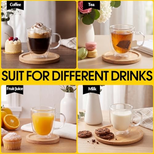 Gerrii Espresso Cups Double Walled Espresso Shot Glass with Handle Cups Insulated Clear Small Shot Glasses for Cappuccino Latte Hot Beverage(5.4 oz,Flat Bottom,12 Pcs) - Image 6
