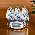 Blue and White Porcelain Coffee Cup and Saucer Set by Unknown