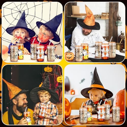 8 Pcs Halloween Ghost Glass Cups with Lids and Straws, 16 oz, Classic - Image 4