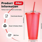 24 Pack Plastic Tumblers with Lids and Straws, Reusable Cups with Lids Plastic Colorful Cups for Parties Birthdays, Iced Coffee Cup Travel Mug Cold Drink Cups Bulk Tumblers (24 oz, Red) - Image 2