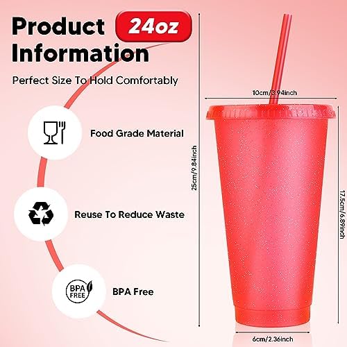 24 Pack Plastic Tumblers with Lids and Straws, Reusable Cups with Lids Plastic Colorful Cups for Parties Birthdays, Iced Coffee Cup Travel Mug Cold Drink Cups Bulk Tumblers (24 oz, Red) - Image 2