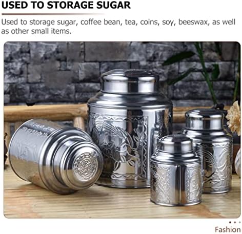 Tea Jars Storage Tea Jars Storage, Stainless Steel Tea Canister Silver Kitchen Food Storage Jars 100g Tea Tin Coffee Dispenser with Sealed Lids Airtight Loose Leaf Tea Container (Silver 11X8.8X5.5CM) - Image 2