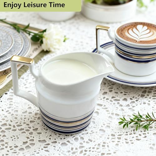 Vintage Tea Sets for Adults, Porcelain Complete Tea Sets - Golden&Blue Trim British Coffee Cups& Saucer Service for 4 with Teapot,Sugar Bowl,Creamer Pitcher for Gifts Kitchen&Party - Image 6