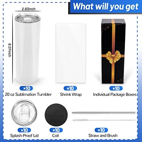 Joyclub Sublimation Blanks 20 oz Tumblers Bulk 10 Pack Skinny Straight - Image 2