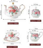 15 Piece British Bone China Tea Cup Sets, Elegant red Rose Pattern, Cups and Saucers Service for 4, with Teapot Sugar Bowl Cream Pitcher Teaspoons for Tea/Coffee, Gifts Set for Adults. - Image 7