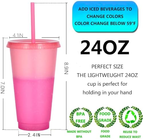 Color Changing Cups, 5 Pack 24oz Plastic Tumblers, Reusable Iced Coffee & Smoothie Cups with Lids and Straws for Parties and Travel (Cranberry, 24 Pcak) - Image 2