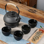 Sungmor Cast Iron Teapot Set with 4 Cups, 1200ml/40oz Japanese Tetsubin Kettle with Stainless Steel Infuser, Stovetop Safe Teapot for Loose Leaf Tea - Image 2