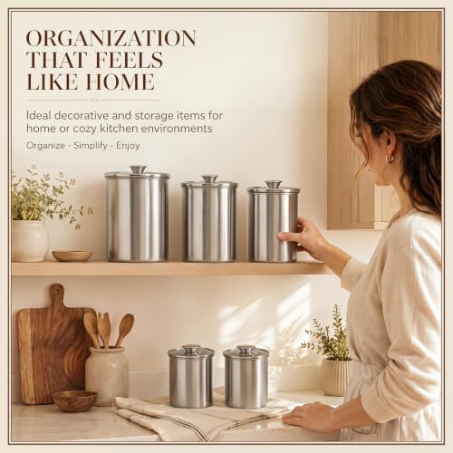 Blushtier 5 Pcs Stainless Steel Kitchen Canister Set with Clear Glass Lids - Image 3