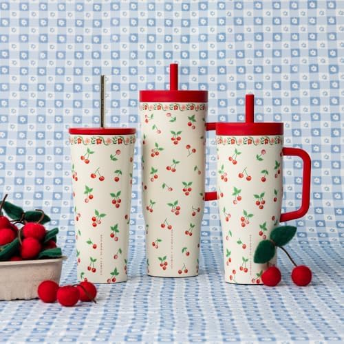 Corkcicle Cruiser Handle Tumbler, 22 oz, Rifle Paper Co. Cherries - Image 2