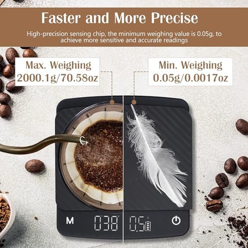 Digital Kitchen Scale with Timer Drip Espresso Scale 2 / 3kg / 0.1g High Rechargeable Portable Coffee Espresso Kitchen for Coffee Electronic Timer Portable - Image 3