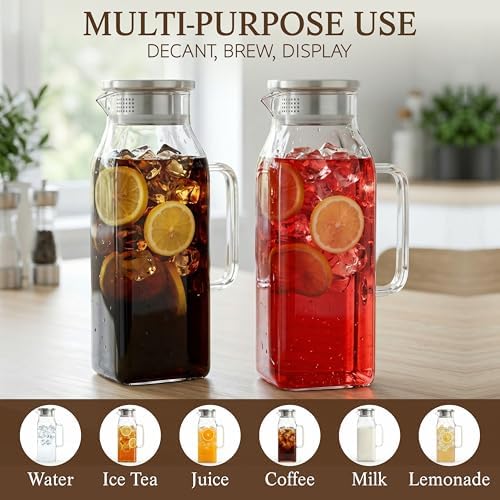 2 Pack Square Glass Pitcher with Lid and Handle, 68 oz 2 Liter Borosilicate - Image 7