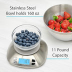 Stainless Steel Digital Kitchen Scale w. Bowl - for Food Coffee Lab - LCD Display gram Ounces lb:oz lb ml - 12 LBS/5.5 KG Capacity - Battery Included - Silver by The Display Guys - Image 2