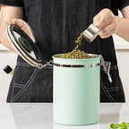 Stainless Steel Airtight Jar Container with Calendar Setting, Storage Canister Wooden Lid With Scoop For Coffee Beans Tea Nuts Pasta 1.8L (Green) - Image 2