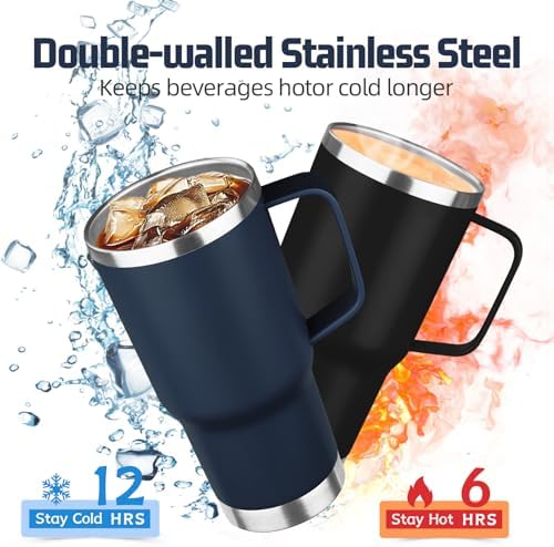 20 oz Tumbler with Handle Stainless Steel Insulated Coffee Mug Tumbler with Lid and Straw Double Wall Vacuum Insulated Coffee Mug Leak Proof Travel Mug Tumbler for Hot and Cold Drink (Navy Blue,4pack) - Image 3