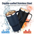 20 oz Tumbler with Handle Stainless Steel Insulated Coffee Mug Tumbler with Lid and Straw Double Wall Vacuum Insulated Coffee Mug Leak Proof Travel Mug Tumbler for Hot and Cold Drink (Navy Blue,4pack) - Image 3