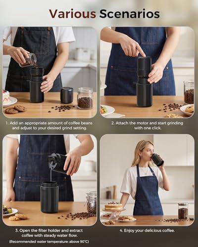 Electactic Portable Coffee Grinder Electric - Grind While Charging Electric Grinder & Insulated Mug and Pour Over for Travel, Cordless/Rechargeable Coffee Bean Grinders for Travel,Camping-Deep Black - Image 5