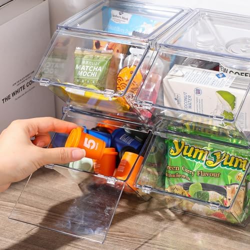 Yerliker 6 Pcs Stackable Storage Bins with Lids Organizer, Clear - Image 2