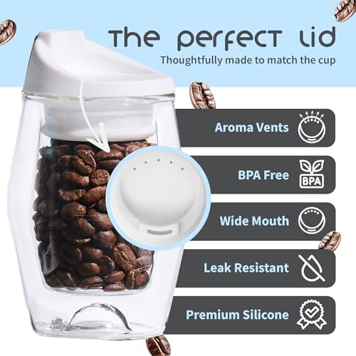 To-Go Espresso Glass Travel Mug with Lid, Reusable Double Wall Glass Tumbler, Fits Most Coffee Makers/Cupholders for Your Car, Gifts for Coffee Lovers, 2-Pack Flat White Cortado Cups - Image 4