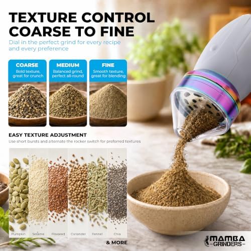 Mamba Original Electric Seed Grinder, USB-C Rechargeable Spice Mill, White - Image 4