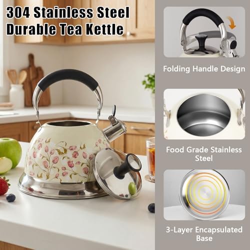 Tea Kettle, 3.1QT Whistling Stovetop Teapot, Folding Handle - Image 3