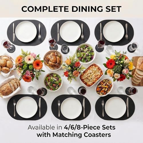 Premium Oval Faux Leather Placemat & Coaster Set with Innovative Cork-Look Printed Base，4/6/8-Piece Sets & 8 Colors，Non-Slip Dining Table Mats for Kitchen Dining - Image 7