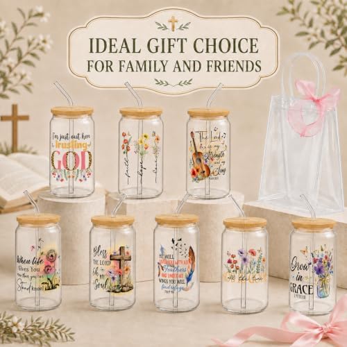 Iced Coffee Mugs, 8 Sets, Glass, 16 oz, Reusable, Christian Boho - Image 5