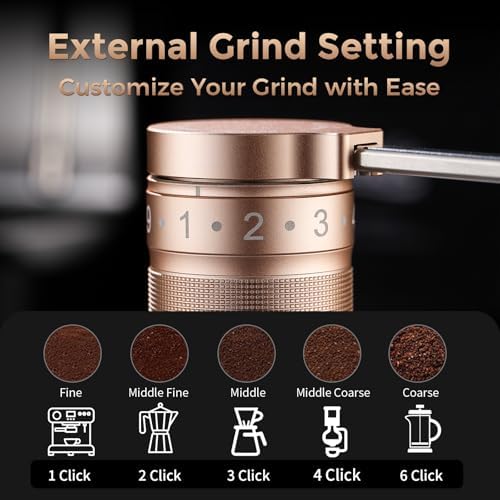 Bincoo Manual Coffee Grinder Manual Foldable Handle– Espresso Hand Coffee Grinder Burr,Compact and Portable for Home/Travel/Camping(Champagne) - Image 3