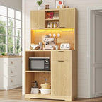 kepptory 72" Tall Bar Cabinet with Mini Fridge Space, Fluted Coffee Liquor Hutch Cabinet with Storage, Tall Home Bar with LED Light & Power Outlet for Kitchen Dining Room or Living, Natural by kepptory