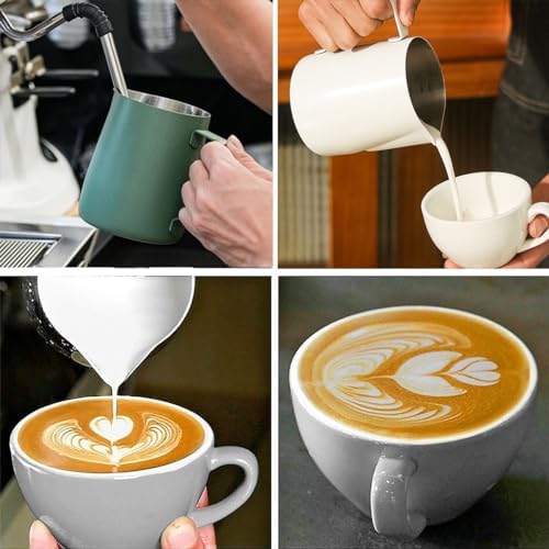 Milk Frother Cup 12oz/20oz Milk Frothing Pitcher Stainless Steel Milk Steaming Pitcher,Espresso Pitcher for Coffee Latte Art,Premium Barista Tools (Color : White, Size : 600ml/20oz) - Image 6