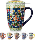 vancasso Ceramic Tea Mug with Infuser and Lid, 18 Ounce Bohemian Loose Leaf Cup, Microwave & Dishwasher Safe, Perfect for Tea, Coffee, Sage-Scarlet Floral by vancasso