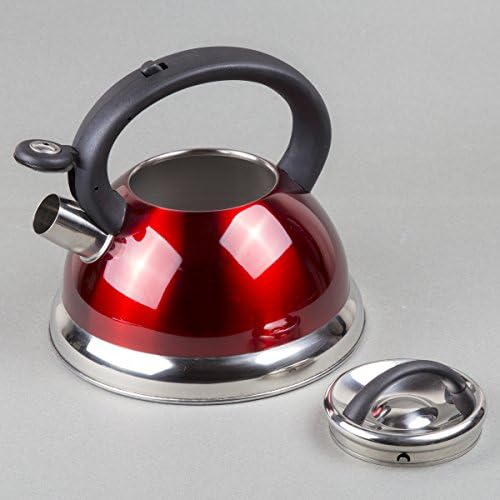 Creative Home Alexa 3.0 Quart Stainless Steel Whistling Tea Kettle Fast Boiling Heat Water for Stovetop Whistle Tea Pot, Metallic Cranberry - Image 6