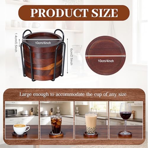 8 Pcs Mug Tree Wooden Coasters Set, Cup Holder 6 Hooks Counter - Image 3