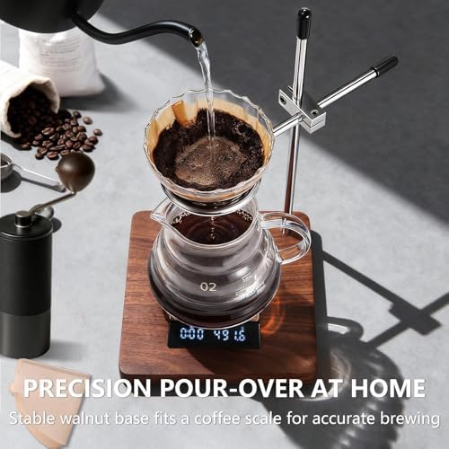 American Black Walnut Pour Over Coffee Stand, Stainless Steel Adjustable Dripper Holder, Wooden Brewing Station, Cone Brewer Rack, Barista Accessories & Kitchen Coffee Décor - Image 2