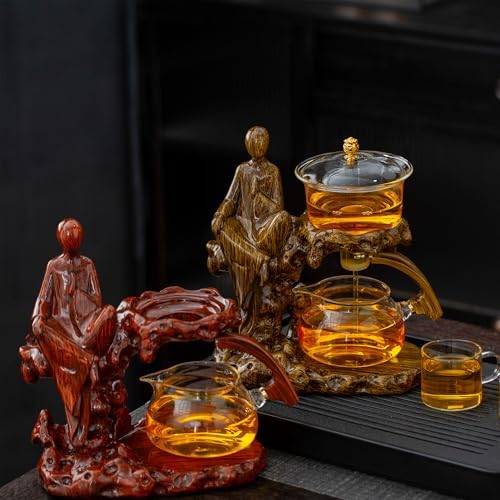 Zurucily Kungfu Tea Sets Semi Automatic Glass Teapot Set (Meditation-red) - Image 5