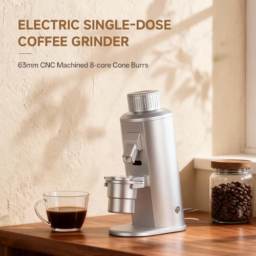 G163C Electric Single Dose Coffee Grinder with 63mm CNC 8-Core Conical Burr, 72W 160 RPM, Stepless Adjustment & Anti-Static for Espresso and Pour Over, Coffee Bean Miller (Black) - Image 2