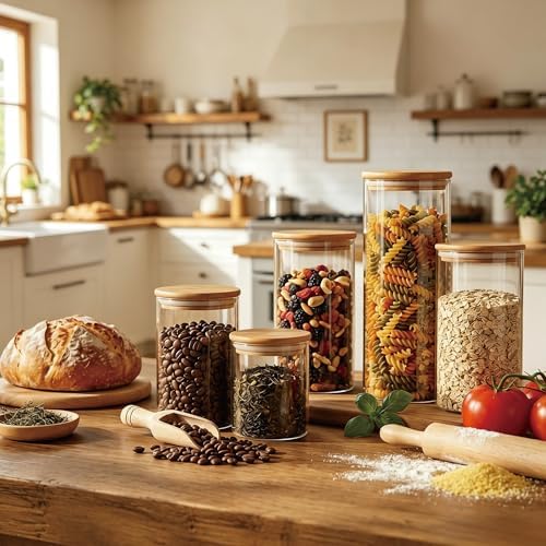3 Pack 1200 ML / 40 FL Oz Glass Storage Container with Wood Lid, Stackable Clear Decorative Organizer Bottle Canister Pantry Jar with Air Tight Wooden Lid for Food, Coffee, Candy, Sugar, Salt, Tea - Image 6