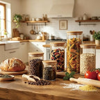 3 Pack 1200 ML / 40 FL Oz Glass Storage Container with Wood Lid, Stackable Clear Decorative Organizer Bottle Canister Pantry Jar with Air Tight Wooden Lid for Food, Coffee, Candy, Sugar, Salt, Tea - Image 6
