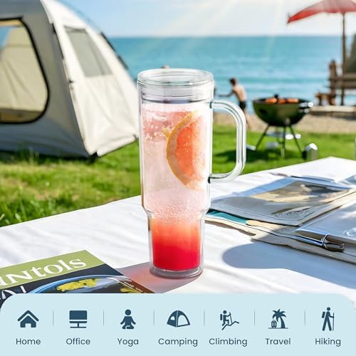 40 oz plastic tumbler with handle and Straw Lid，clear tumbler，Double Wall Vacuum Reusable plastic Water Bottle Travel Mug Cup，Classic Acrylic Tumblers (4 Pack) - Image 5