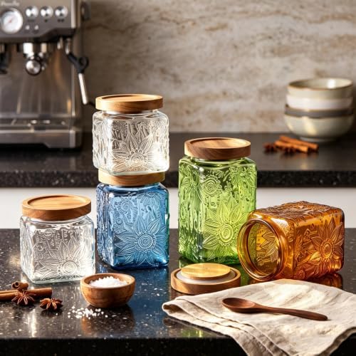 Gerrii Sunflower Square 5 Pcs Glass Container, Multicolor - Image 6