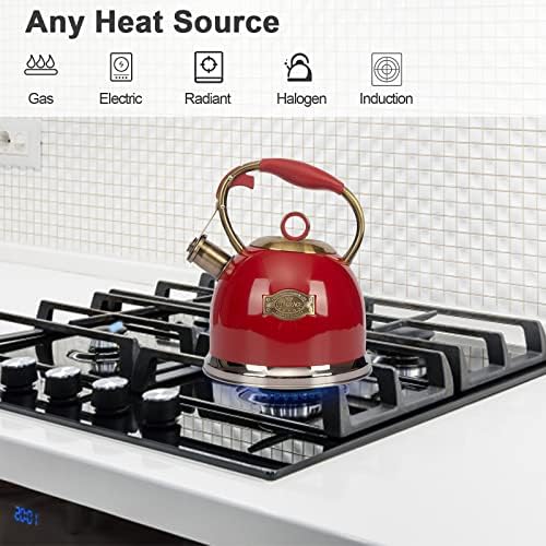 Tea Kettle, Stovetop Whistling Teapot, Stainless Steel, Red, 3.0-Quart - Image 2