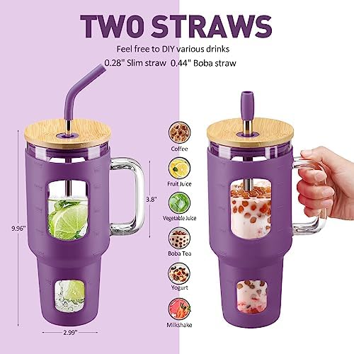WINSA 40 oz Glass Tumbler with Straw and Lid & 50 oz Glass Water Bottles with Silicone Sleeve Bundle - Image 4
