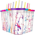 Meoky Color Changing Cold Cups with Lids and Straws - 10 Pack 24 oz Plastic Cute Tumblers Bulk, Reusable for Kids Women Party, Iced Coffee(Swirl) by MEOKY