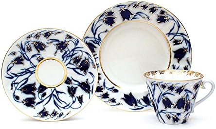 Lomonosov Imperial Porcelain Set 3pc Cup, Saucer and Plate Radiant Blue Bells 7.95 oz/235 ml - Image 3