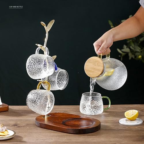Coffee Mug Tree with Wooden Base, Metal Coffee Cup Holder for Countertop, Coffee Mug Stand for Kitchen Counter, Mug Rack Display for Counter Top Kitchen Organizer with 4 Hooks,Gold - Image 5
